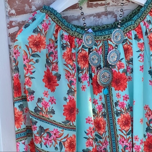 Sale‼️ 🍩 1 SM Mint floral off shoulder dress - Picture 2 of 3